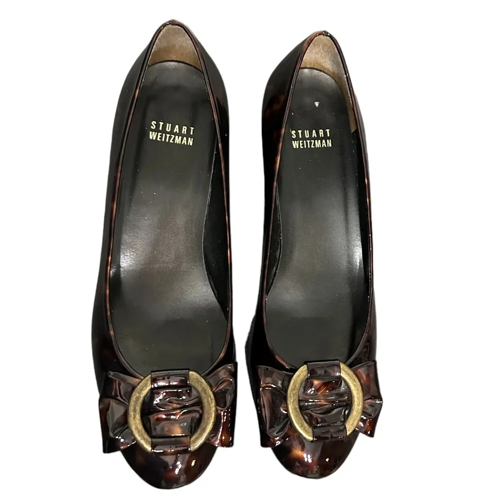 STUART WEITZMAN: Cognac Brown Tartaruga Wedge Pump - Size 7 1/2 - Picture 4 of 12